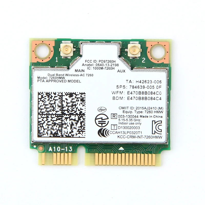 Wireless 7260HMW Mini PCI-E Card For AC7260 Dual Band 867Mbps 802.11ac 2.4G/5G Bluetooth 4.0 + 2x U.FL IPEX Antenna