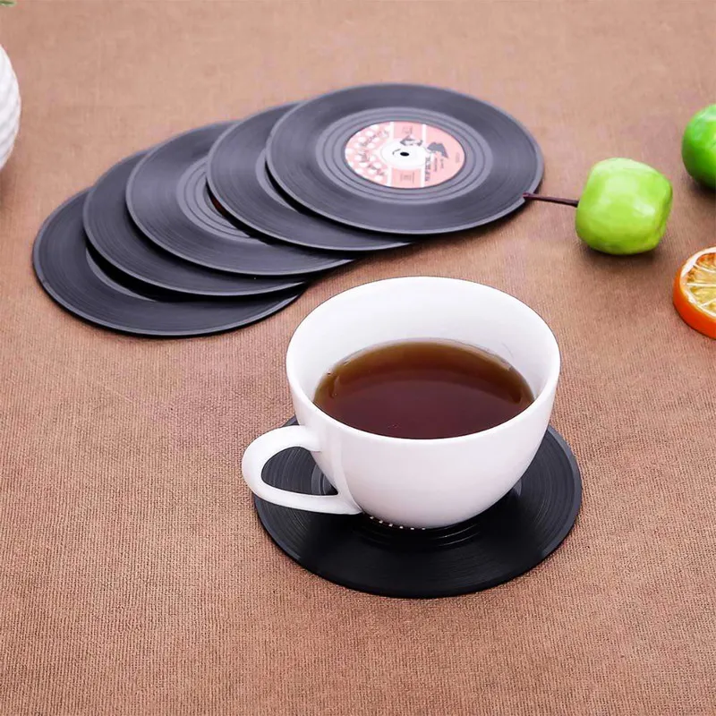 

Black Heat Resistant Retro Drink Coasters Bar Table Cup Mats Set Coffee Mugs Tea Pad Non Slip Round Placemat Kitchen Home Decor