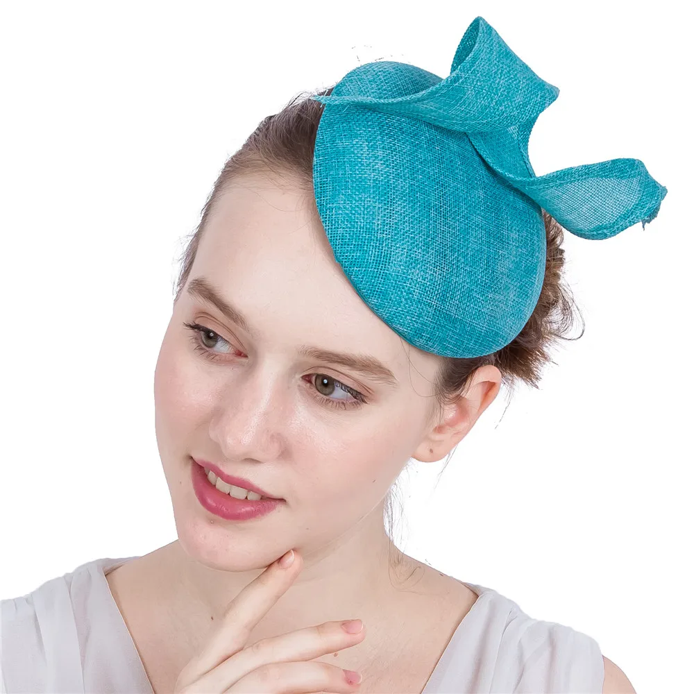 

Charming Turquoise Imitation Sinamay Fascinators Hats Church Wedding Hair Accessories with Hairclips Flower Millinery Headpieces