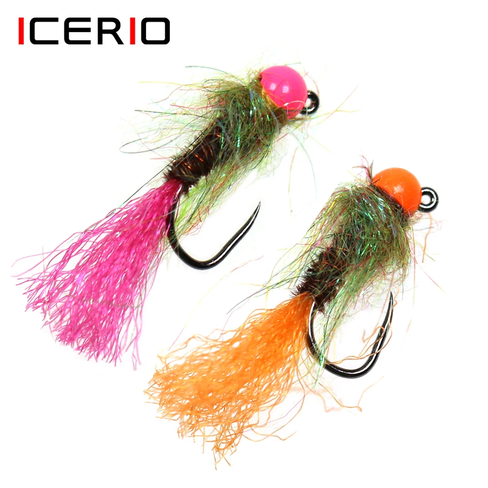 ICERIO 8PCS #14 UV Tungsten Slot Bead Head Barbless Jig Hook Nymph Fast Sinking Fly For Trout Steehead Salmon Fishing Lures