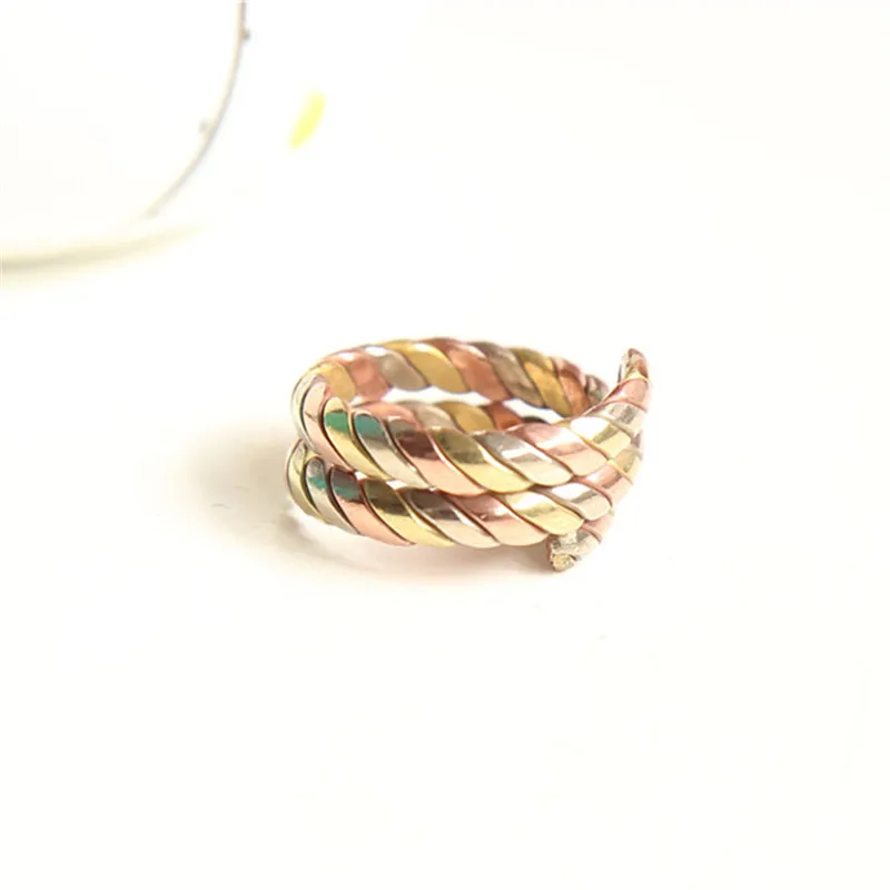 R006 Tibetan Metal Rings Golden Brass and Red Copper Wrapped Silk Ring