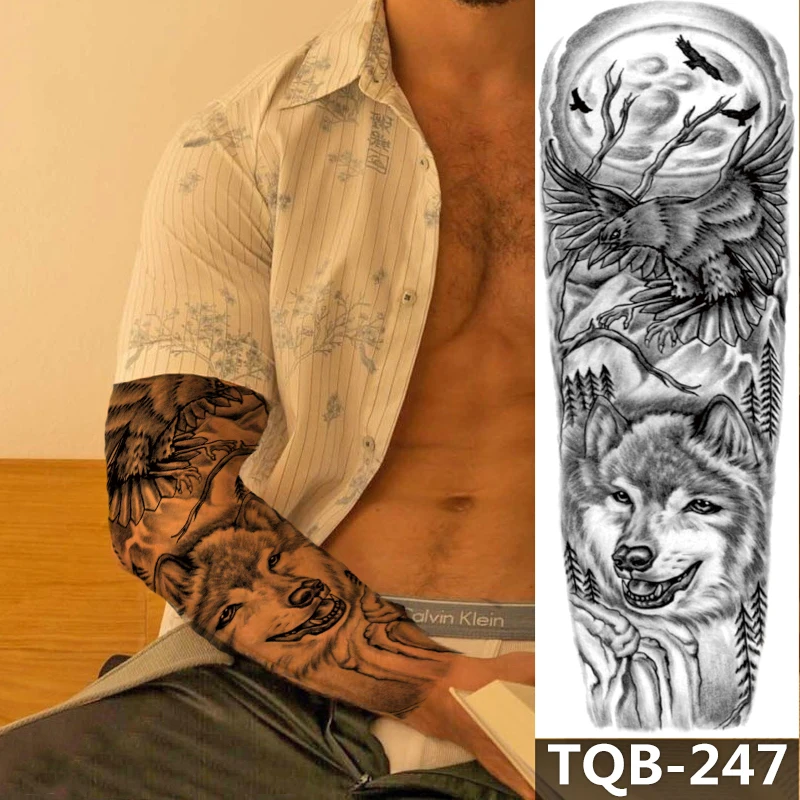 1 Sheet  War Scene Full Arm Temporary Tattoo Sleeve Tattoos Body Art Rose Pumpkin Skull Halloween Chest Shoulder Tattoo Stickers