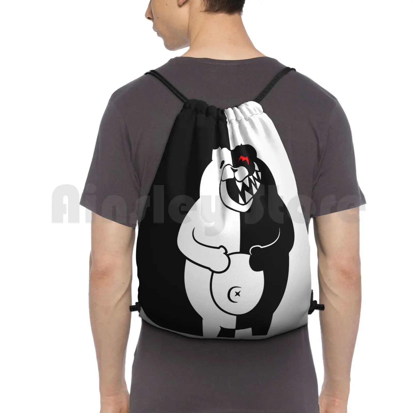 

Danganronpa Monokuma Backpack Drawstring Bag Riding Climbing Gym Bag Danganronpa Monokuma Anime Bear Black White Despair