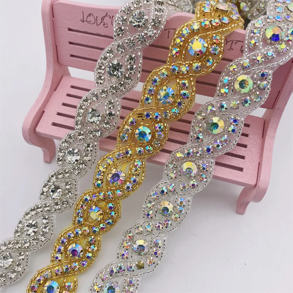 5yards Crystal Motif Strass Hot Fix Rhinestone Tape  patches Iron On  wedding belt dress for DIY