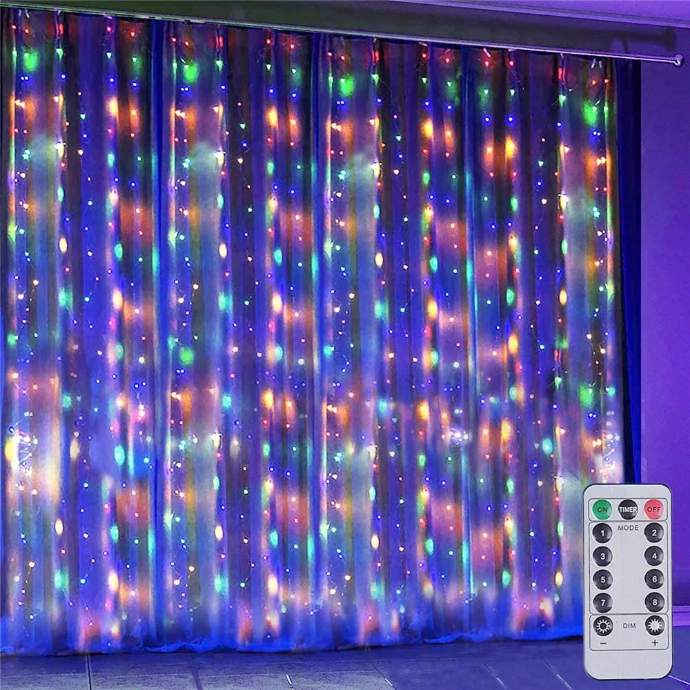 3X3M 300LED USB Battery Operate Curtain Window Fairy Lights For Christmas Wedding Party Holiday Copper Wire Icicle String Lights