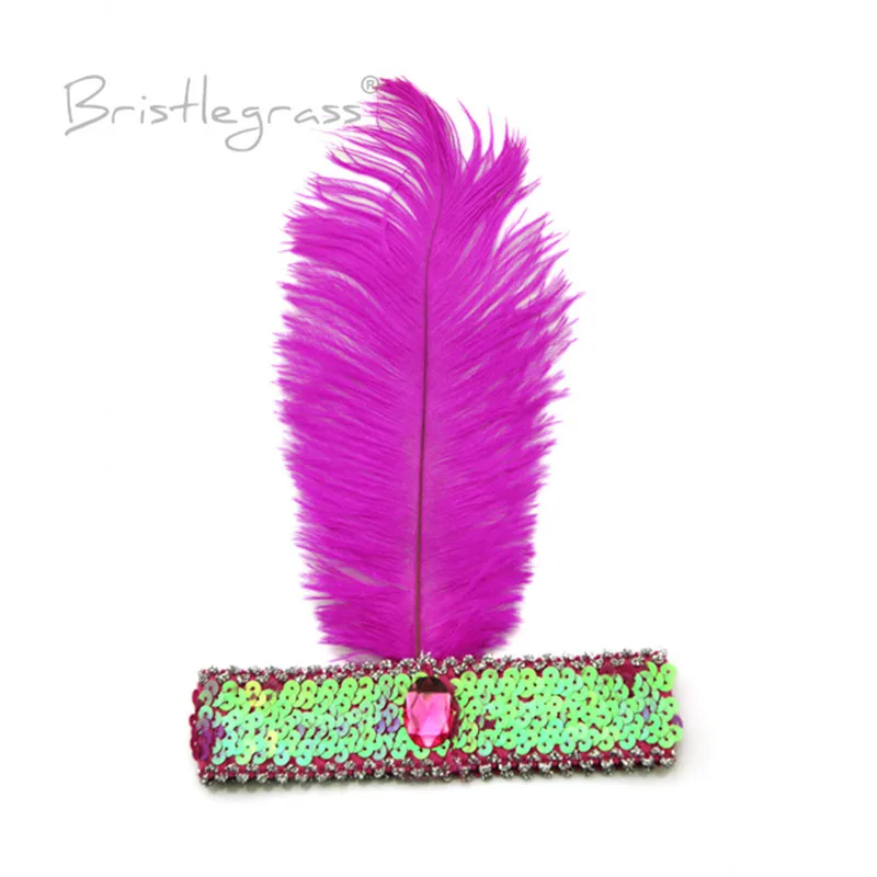 BRISTLEGRASS 1 PCS Blue 1920s Ostrich Feather Sequined Headband Flapper Headpiece Headwear Carnival Ball Party Fancy Costume
