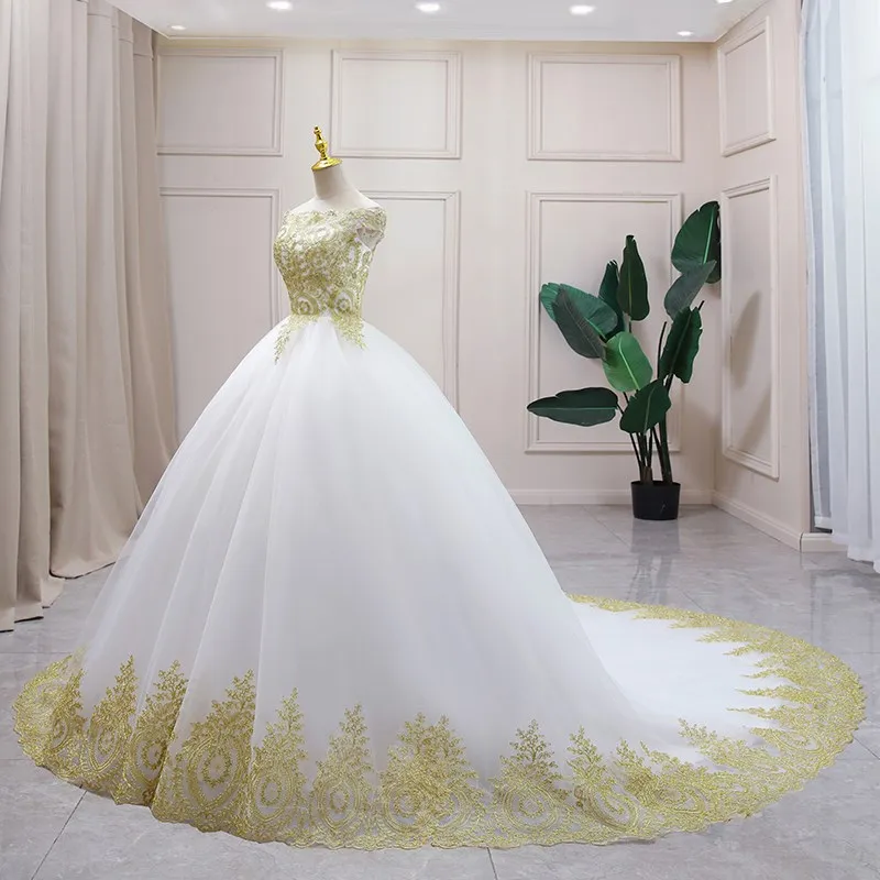 Champange vestido de casamento de renda 2024 fora do ombro simples princesa vestido de baile vestido de noiva personalizado