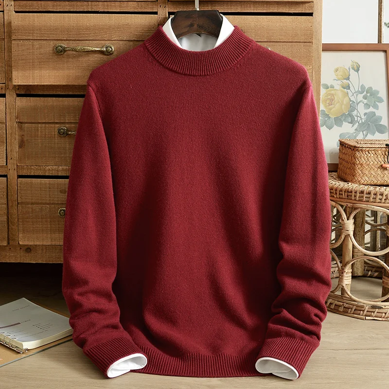 ZNTX Half high neck cashmere sweater men's 100% pure cashmere winter thick warm middle-aged high-end sweater classic casual