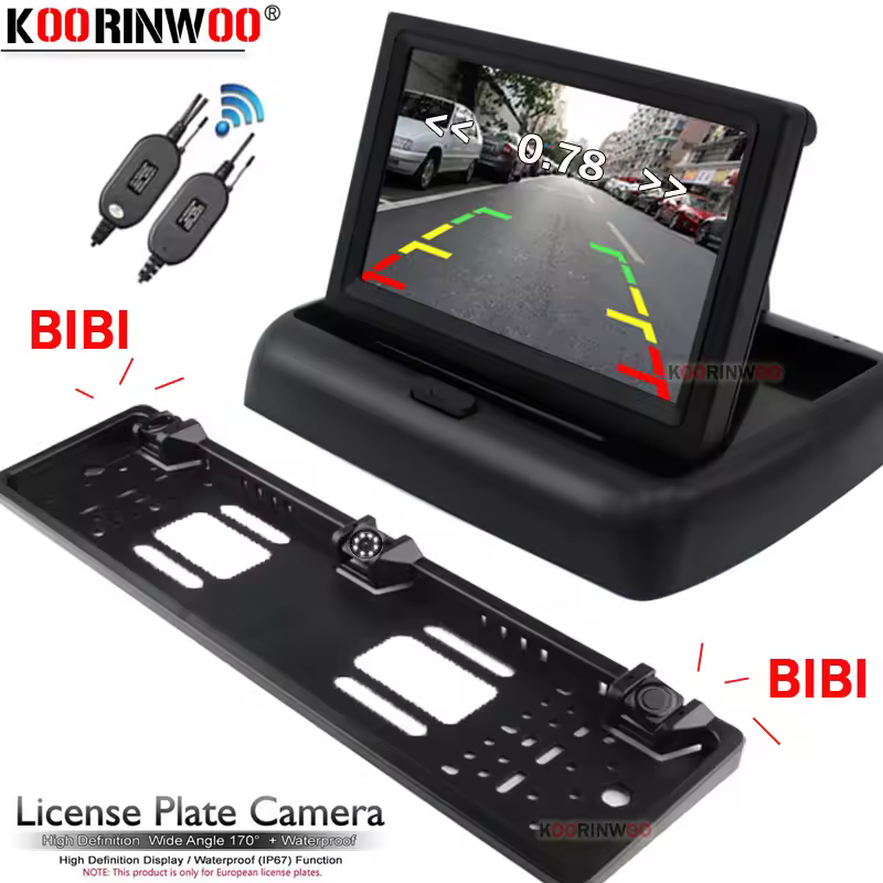 Koorinwoo אלחוטי Parkmaster האיחוד האירופי מספר לוחית רישוי מסגרת אחורית מצלמה חניה לרכב חיישני 2 עם LCD רכב צג לא תרגיל