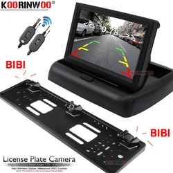 Koorinwoo Wireless Parkmaster EU Number License Plate Frame Rear view camera Car parking Sensors 2 With LCD Car Monitor NO Drill