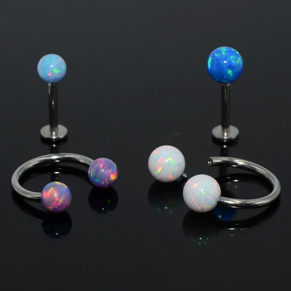 1PC Titanium G23&Opal Ball Circular Bead Ring Horseshoe Nose Ring Ear Tragus Cartilage Helix Earring Stud Labret Lip RingJewelry