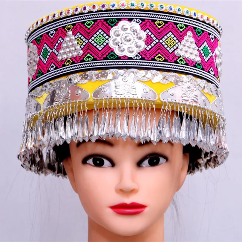 Adults Hmong Miao Trafitional Hat Chinese Miao Hat Minority Stage performance Dance Headwear