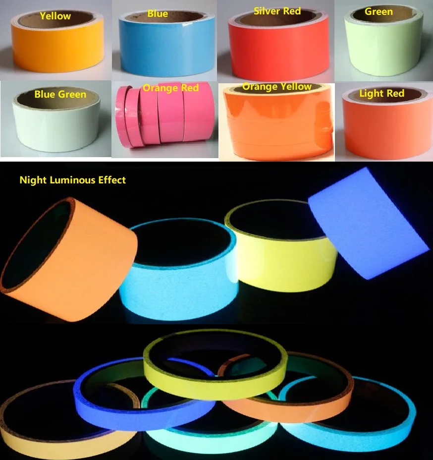 1.5Cm X 10M Opgeslagen Lichtgevende Sticker Lichtgevend Nachtlampje Reflecterende Film Zelfklevende Spontane Tape Fluorescerend Waarschuwingsbord