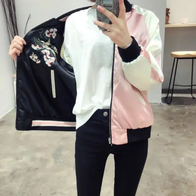 Yokosuka Bomber Jacket Casual Double-Sided Flower Embroidery Color