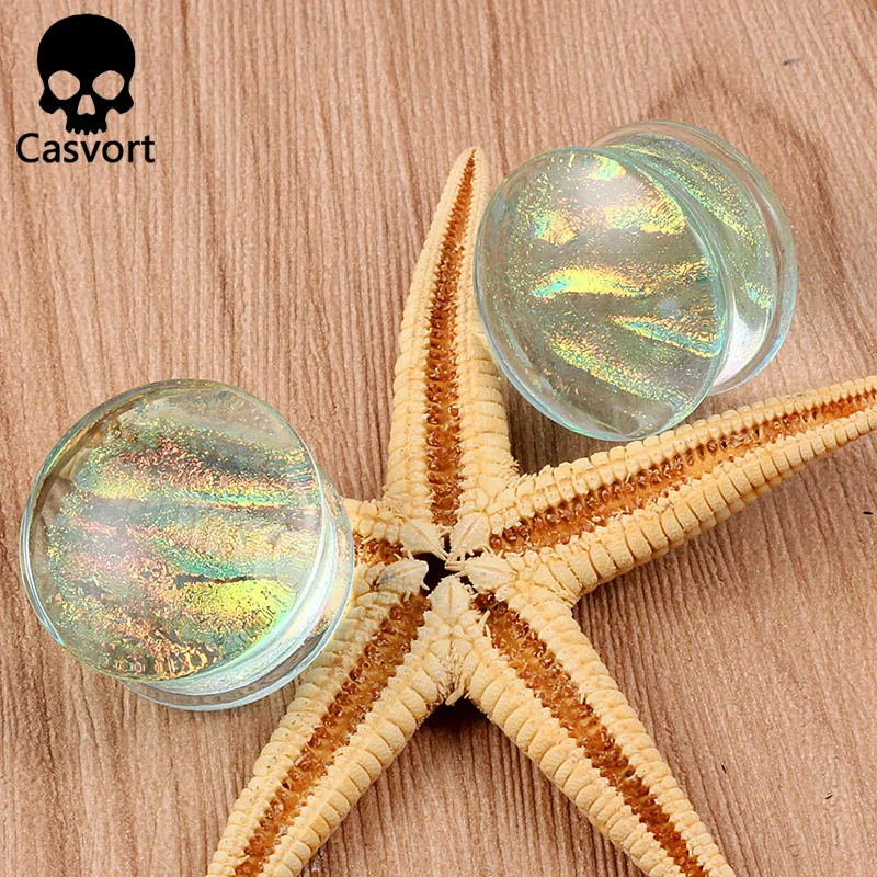 Casvort 2PCS New Glass Ear Body Jewelry Expanders Piercing Tunnels Plugs Strechers Ear Gauges Gift For Women Men Gift