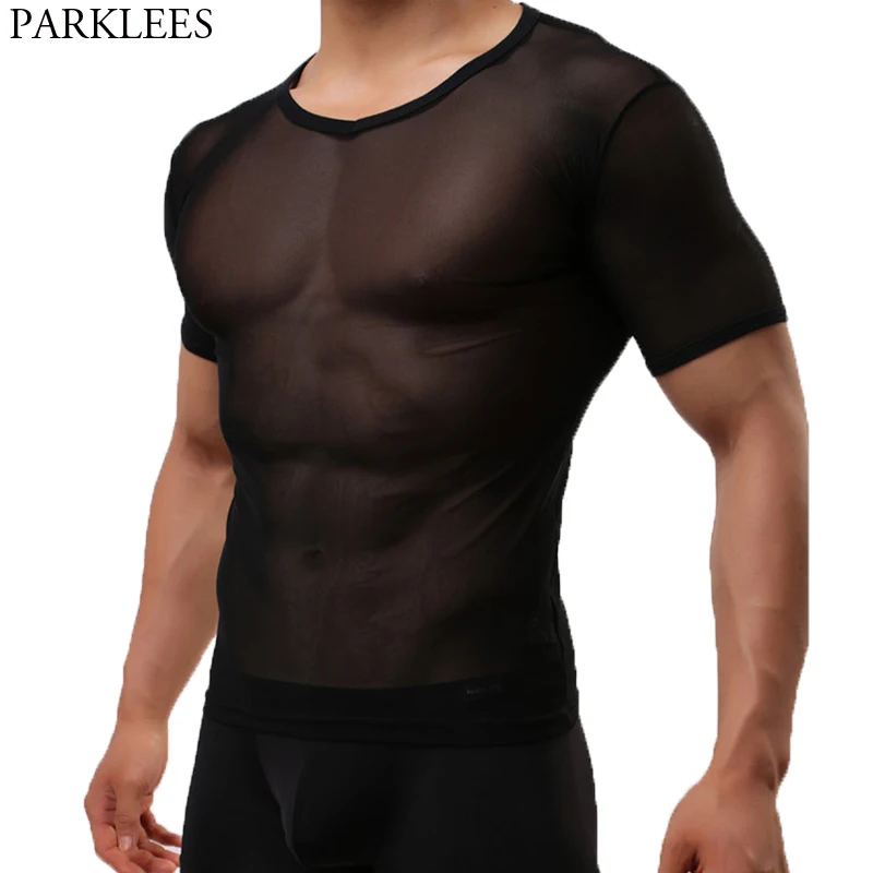 Men\'s Sexy Transparent Short Sleeve T-shirt 2020 Fashion See-through Underwear Shirts Men Mesh Sheer Top Understshirts Sleepwear