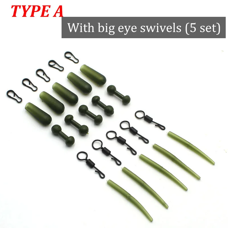 25PCS/ SET Carp Fishing Helicopter Rig Accessories Kit Heli Chod Sleeve Beads QC Big Eye Swivel Clips Anti Tangle Sleeve Termina