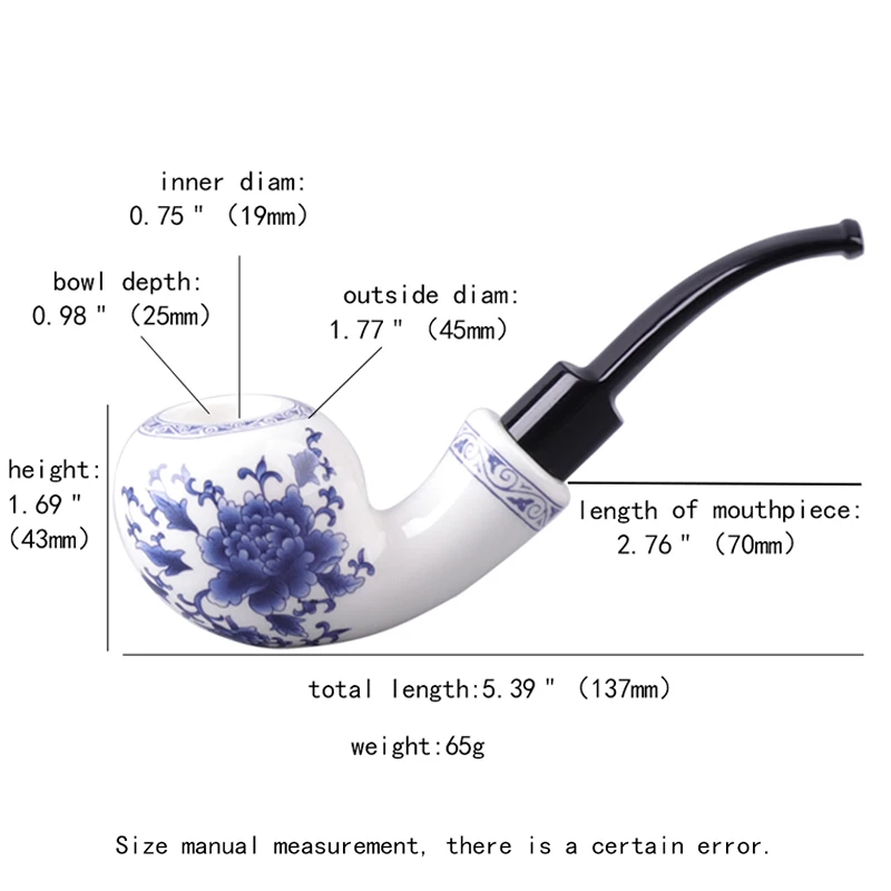 Classic Blue And White Pottery Antique Ceramic Pipe Ceramic Clay China Pipe Bent Smoking Pipe Double-layer Gift Box Set For Men