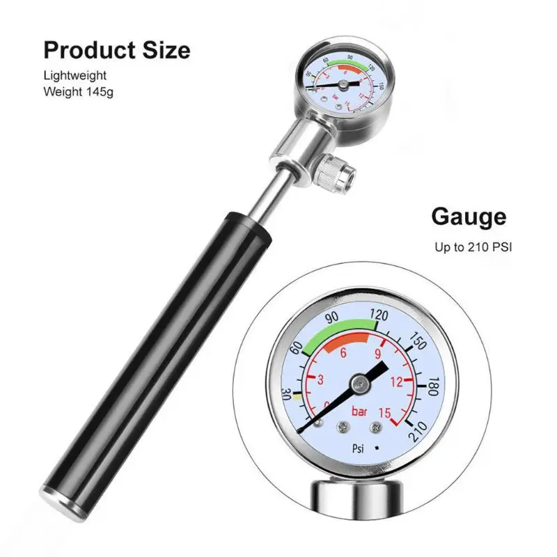 Mini Bike with Gauge High Pressure Meter Scalable Cycling Shock Fork Tire Hand Air Supply Inflator new drop ship