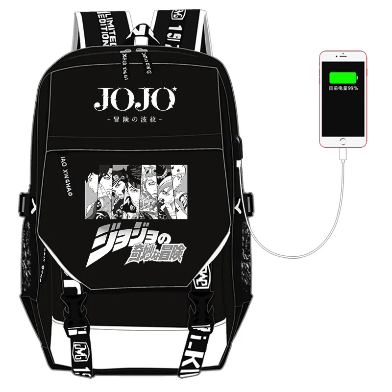 JoJo's Bizarre Adventure Kujo Jotaro Students School Bags USB Charging Laptop Backpack Oxford Bookbag for Teenagers Travel Bag