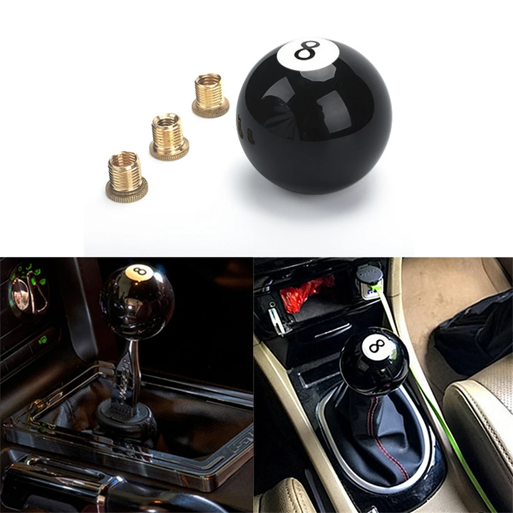 Universal Black Round Resin Ball Car Gear Shift Knob Shifter Lever 8 Billiards Fit For Honda Toyota Nissan Mitsubishi Ford