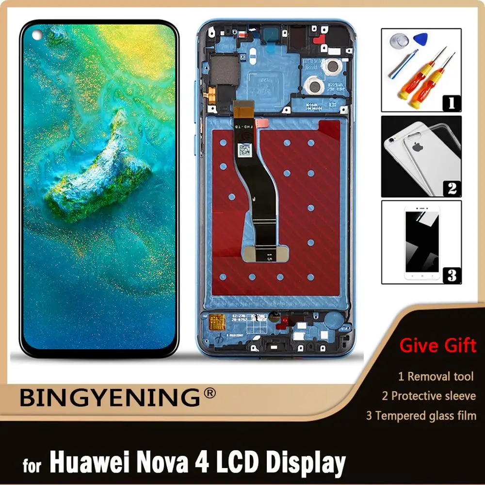 Original For Huawei Nova 4 LCD Display Screen Touch Digitizer Assembly For 6.4 inch Huawei Nova 4 VCE-L22 Phone With Frame