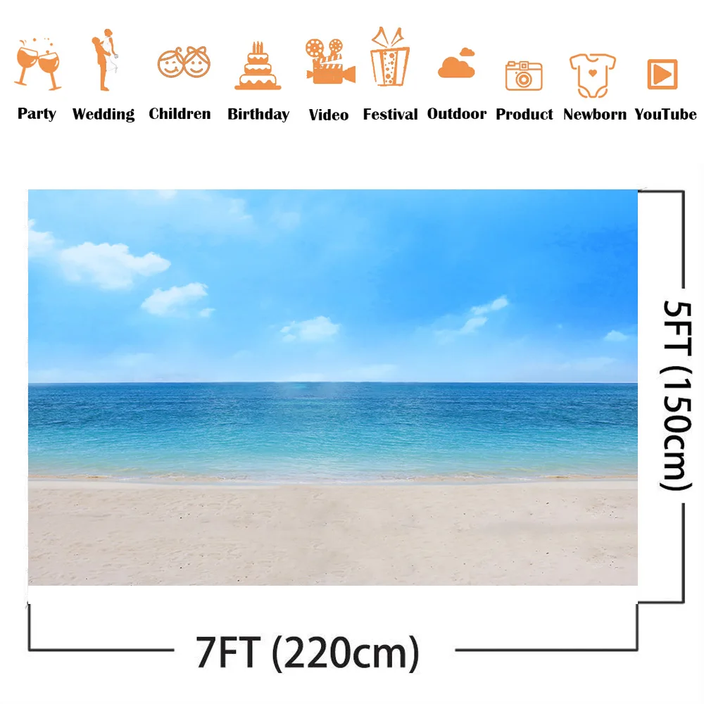 Blue sky and sea backdrop for photography sandy beach background for photo booth studio vinyl floor summer holiday party decor