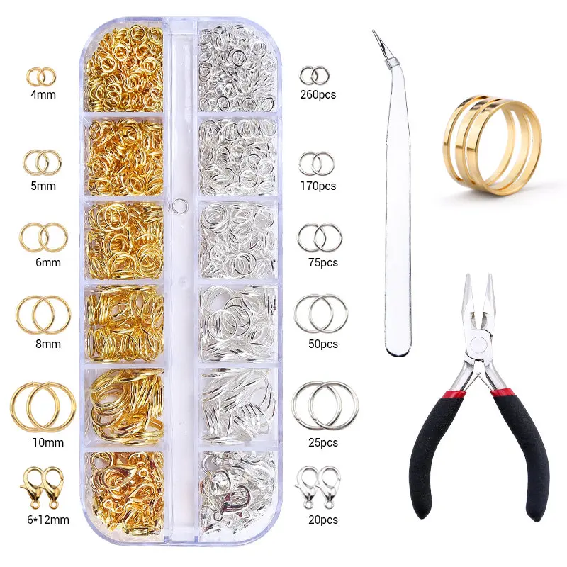 Schmuckherstellungszubehör-Set mit Schmuckwerkzeugen, offene Biegeringe, Karabinerverschlüsse, Quetschperlen, Ohrringhaken, Zubehör für Schmuck