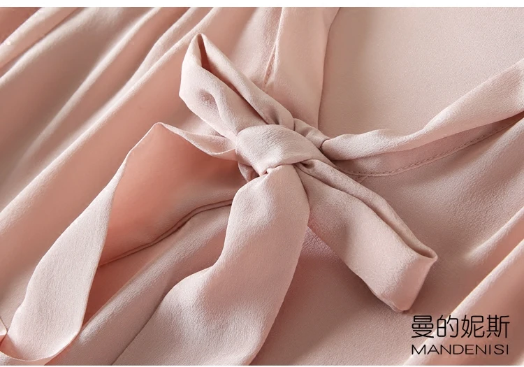 100% natural silk female long sleeve Mulberry Silk Blouse Bow Office Lady outer wear shirt