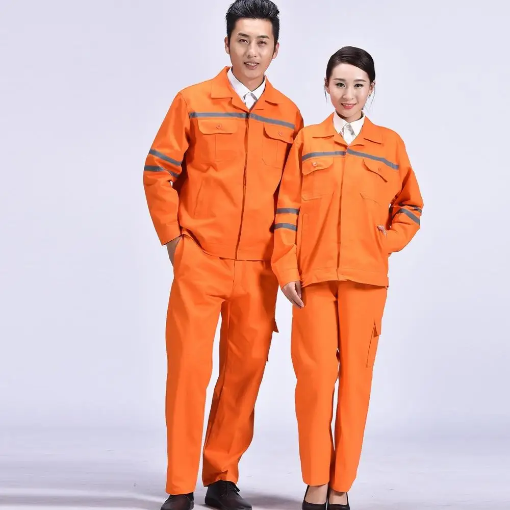 Work Clothes Set Male/female Cotton Electrician Factory Uniform Long-sleeve Coveralls Free Ship Safety Reflective Strip Orange