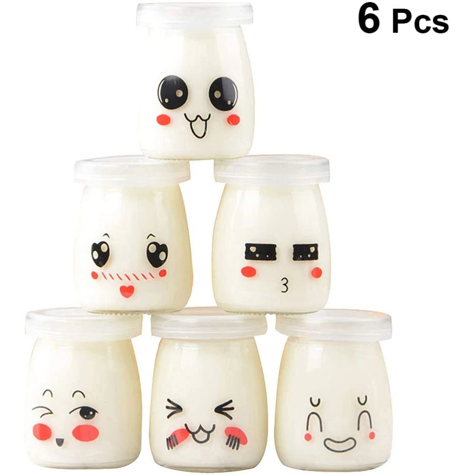 6pcs Cute Small Glass Yogurt Jars With Lids Baby Food Jars Pudding Honey Jar Replacement Glass Jars For Honey Wedding Shower Fav