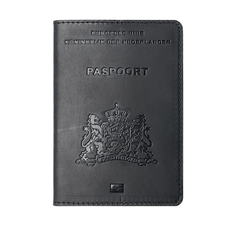 Netherlands Passport Cover Men Crazy Horse Leather Passport Case Women Genuine Leather Handmade 100% Cowhide Travel Passport Bag