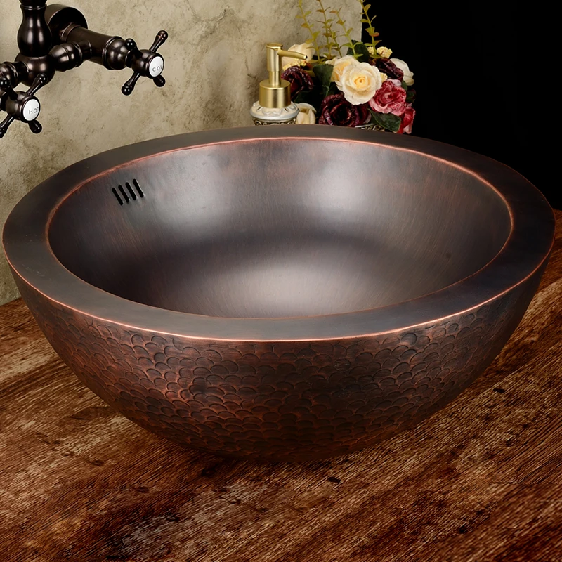 Imagem -02 - Antique Copper Wash Basin para Banheiro Brass Counter Basin Bronze Garden Basin Estilo Europeu