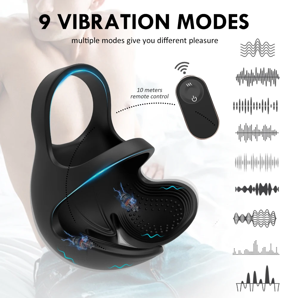 Wireless Remote Penis Vibrating Ring Dildo Vibrators For Men Scrotum Massager Male Chastity Cage Testicle Bondage Adult Sex Toys