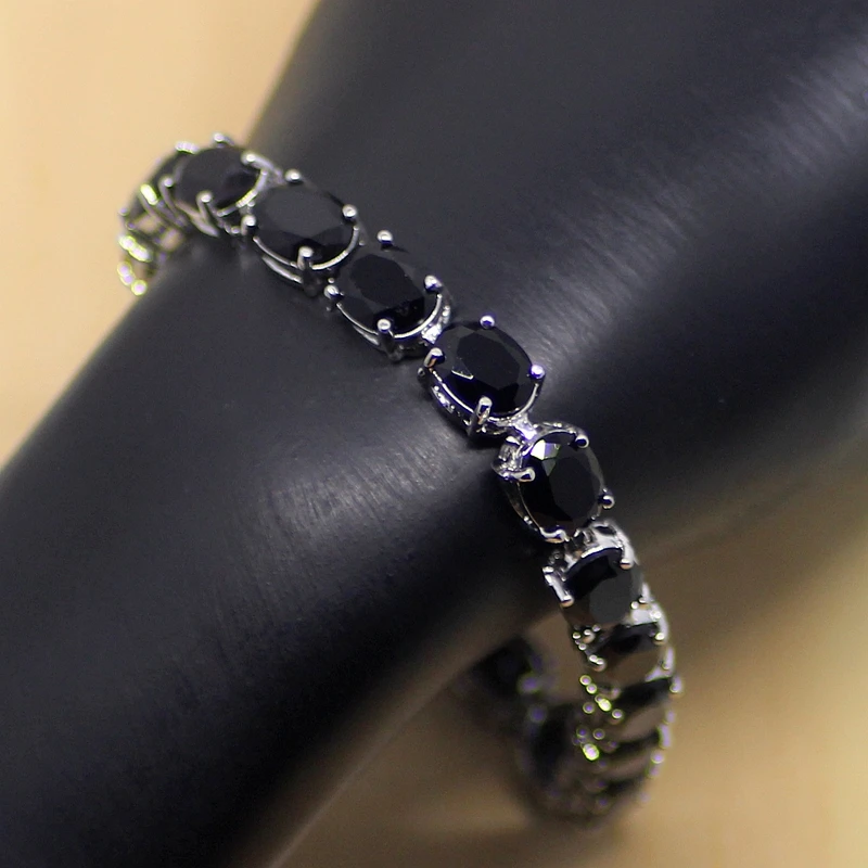 Black Zircon 925 Sterling Silver Round Link Chain Bracelet 7 inch For Women Free Shipping & Jewelry Bag S085