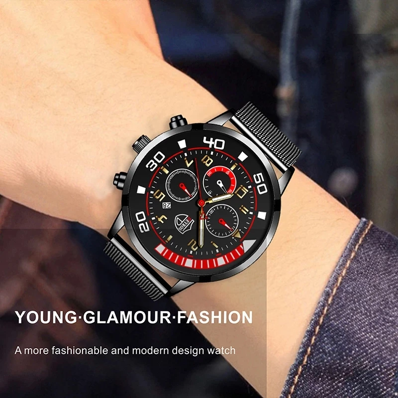 موضة رجالي ساعات فاخرة الرجال الفولاذ المقاوم للصدأ شبكة حزام الكوارتز ساعة معصم ساعة مضيئة الذكور الأعمال ساعة جلدية عادية #6