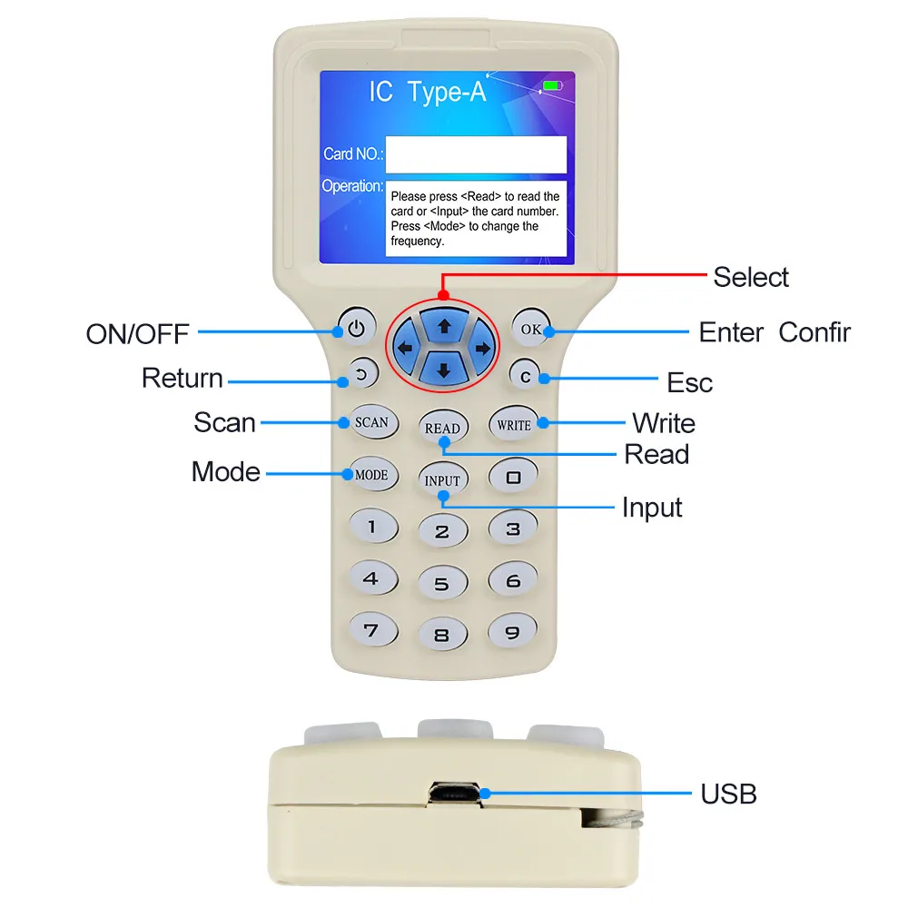 125KHz/13.56MHz RFID Duplicator Copier RFID Super Featured Smart Card Reader Encrypted Programmer USB ID IC Composite Card