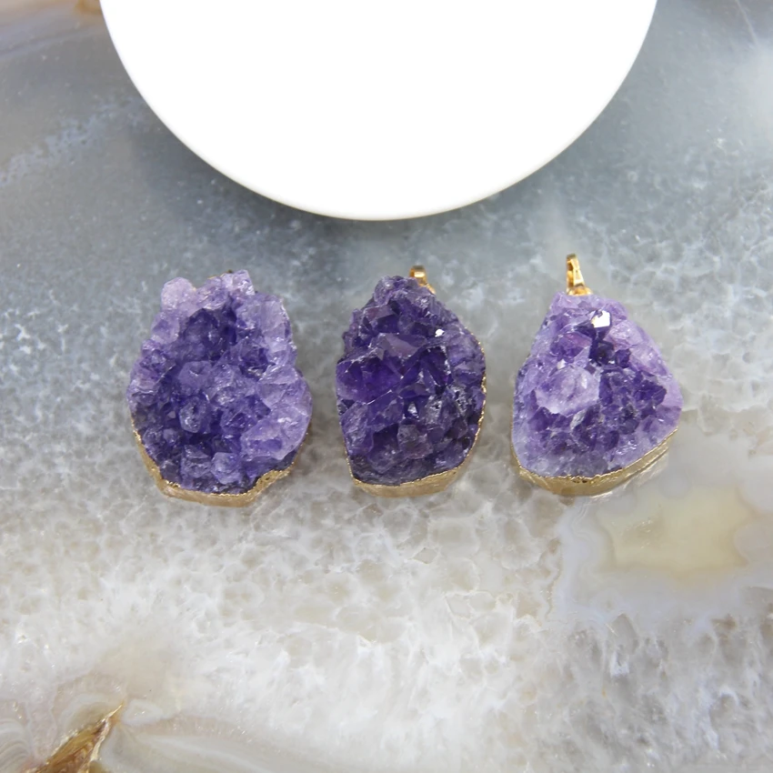 

1pcs Irregular Natural Amethysts Geode Pendant,Drusy Purple Quartz Healing Crystal Druzy Necklace DIY Jewelery For Women Gift