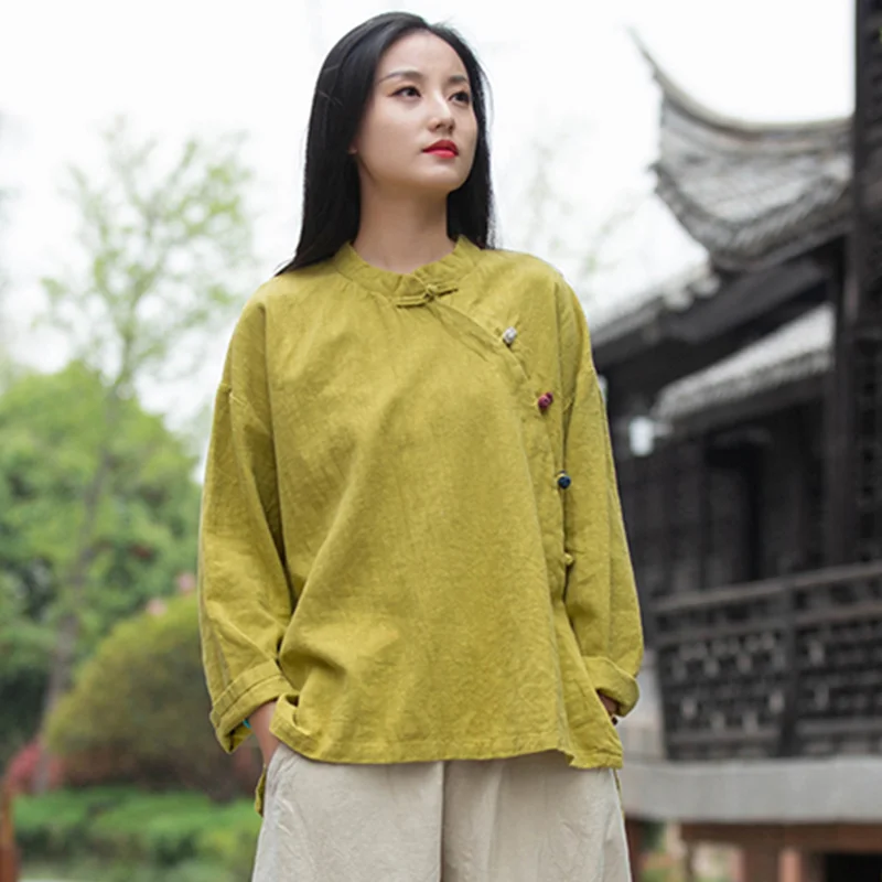 Top for Women Vintage Cotton Linen Women's T-Shirts and Blouses Long Sleeve Tee Oversized  t-shirt Female Clothes Overcocat