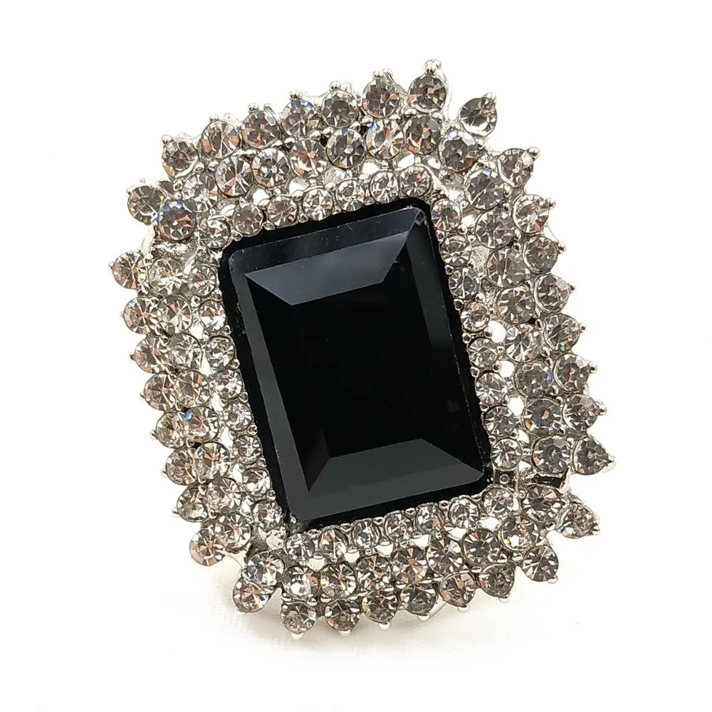 Gothic Antique Micro Pave Clear Crystal Faceted Cut Black Stone Rectangle Brooches and Pins Art Deco Jewelry for Women Accessory