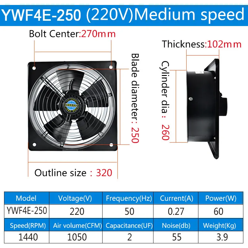 Imagem -05 - Axial Exterior Quadrado do Rotor de 10 Polegadas 220 v 60 100 w fã Industrial Apropriado para Oficinas Armazéns Etc fã