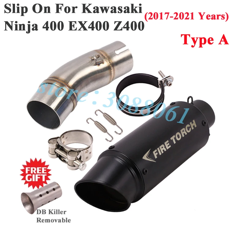 Slip On For Kawasaki Ninja 400 EX400 Z400 2017- 2021 Motorcycle TORCH Exhaust Escape Silencer Modify Link Pipe Muffler DB Killer