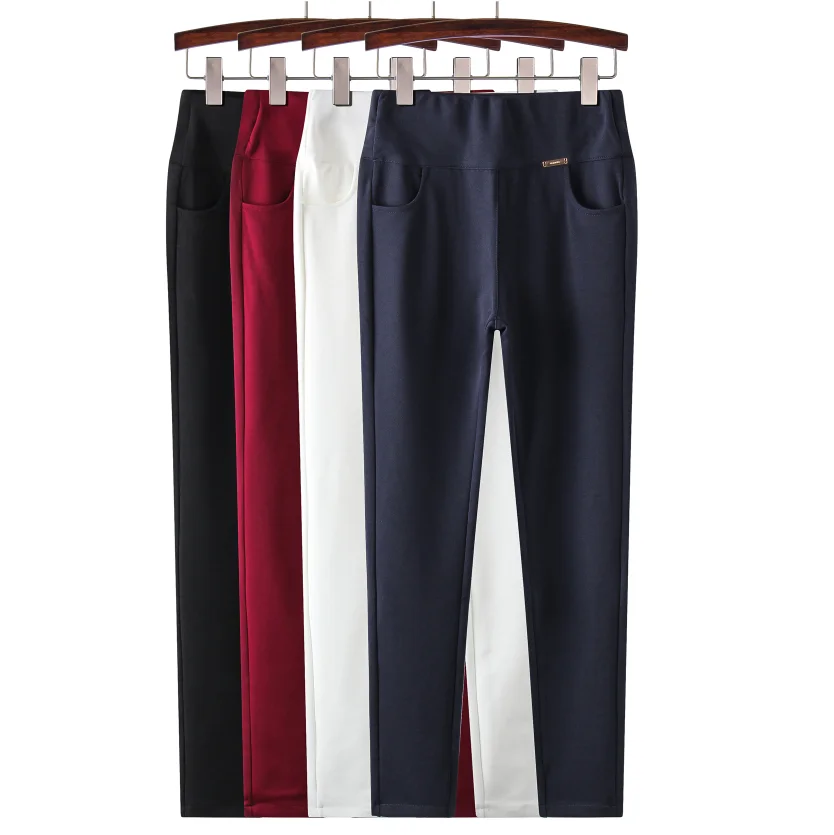 

women leggings wear high waist large size stretch tight black feet nine points pencil pants high waist trousers plus size 5XL