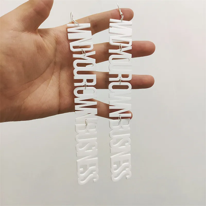 KUGUYS Withe Super Long Tassel Earrings for Women Drop Dangle Jewelry Acrylic Vintage HipHop Letter DS DJ Dancer Accessories