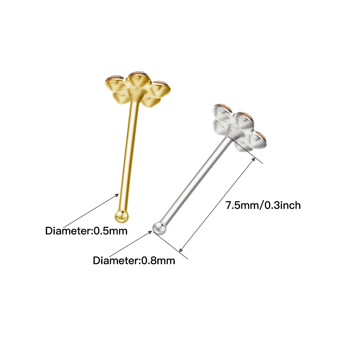 Hotsale 925 Sterling Silver Flower Shaped Nose Piericing Nose Stud Body Jewelry Piercing Nariz Aros Plata Ley Percing Nez