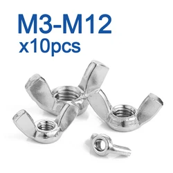 10pcs/lot Butterfly Wing Nuts M3 M4 M5 M6 M8 M10 M12 Stainless Steel/ Zinc Plated Wing Nuts Hand Tighten Nut DIN315
