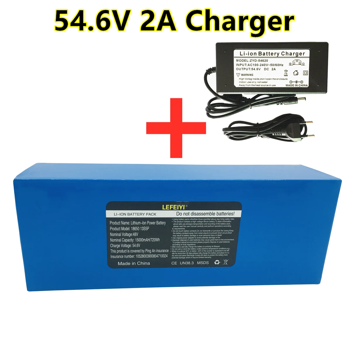 48V 15Ah 18650 Lithium Battery 13S5P 1000W Battery Pack