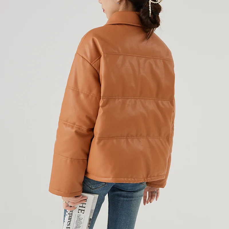 White Duck Down Jacket Women Winter New Plus Velvet Matte Light Leather Jacket Short Loose Puffer Jacket Female Portable Outwear