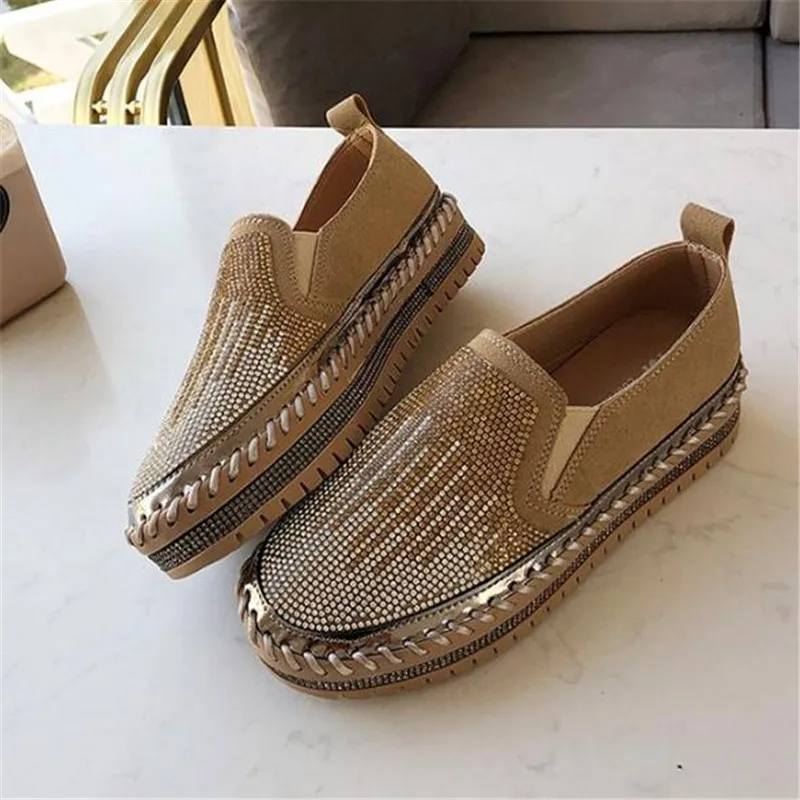 Mocasines de cristal con piel para mujer, que combina con todo calzado femenino, zapatillas informales de punta redonda, zuecos de plataforma