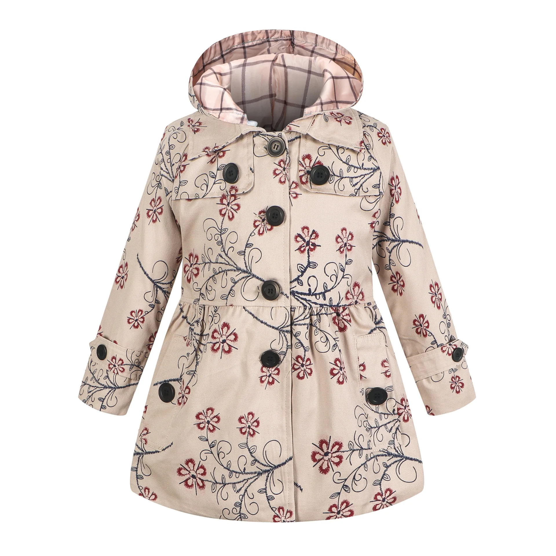 Girl's Hooded Trench Coat Kids Windbreaker Printed Jackets Child Warm Outerwear Hooded Tighten Waist Tops Children's Clothes